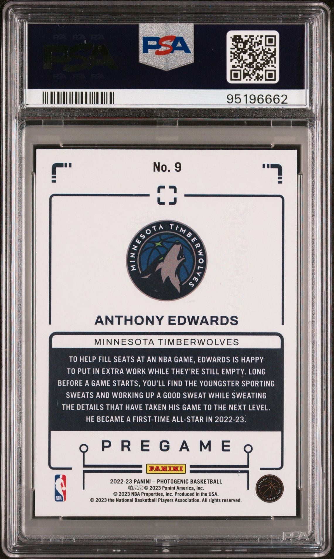 2022-23 Panini Photogenic #9 Anthony Edwards Pregame Maze SSP 20/25 PSA8 NM-MT