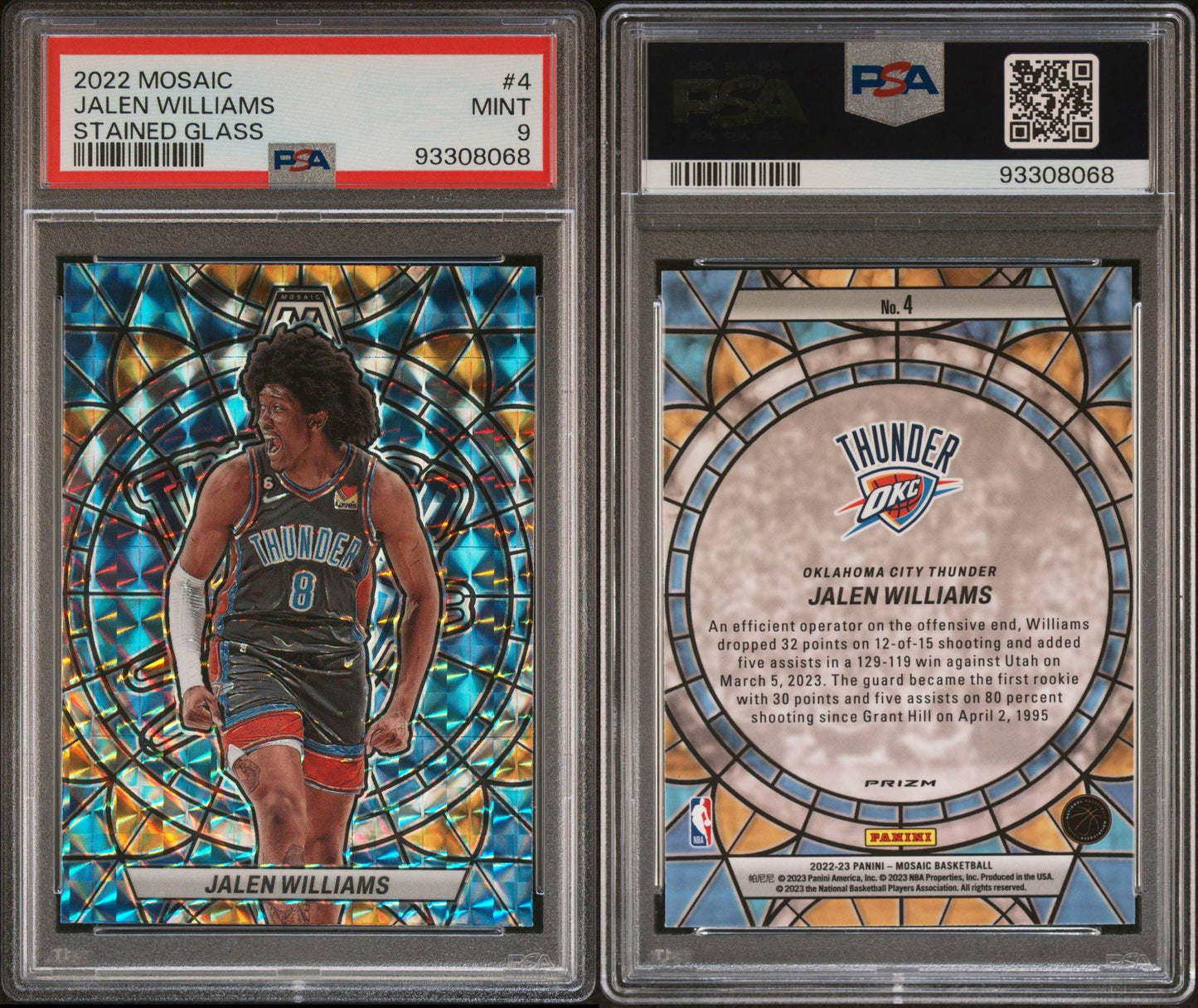 2022-23 Panini Mosaic #4 Jalen Williams Rookie Card Stained Glass Case Hit SP PSA9 Mint