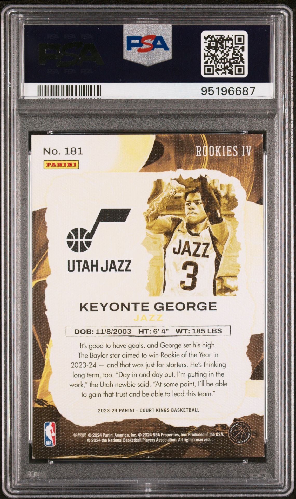 2023-24 Panini Court Kings #181 Keyonte George Rookie Card Rookies IV PSA8 NM-MT