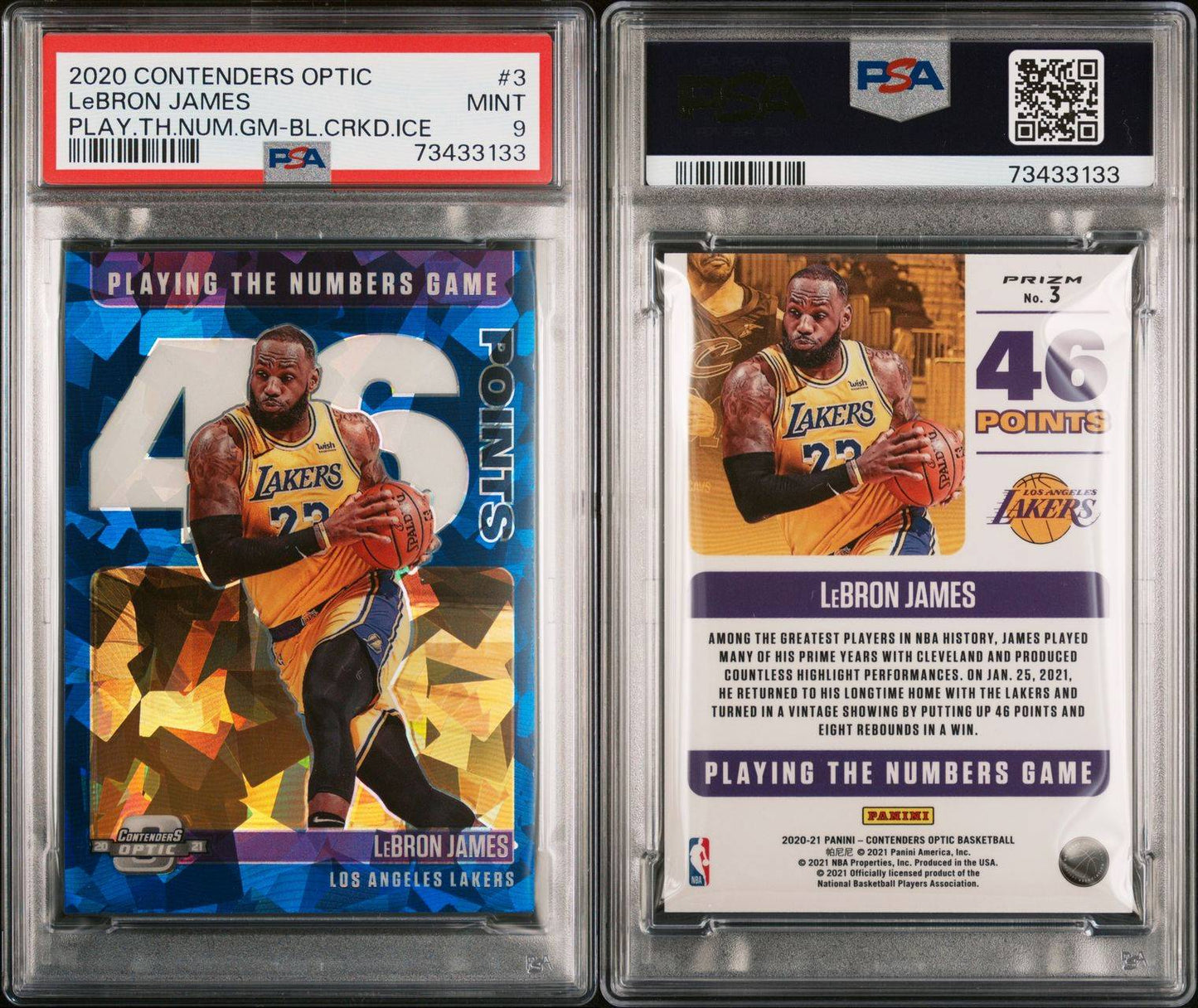 Lebron James Playing The Numbers Game Blue Cracked Ice PSA 9 Mint