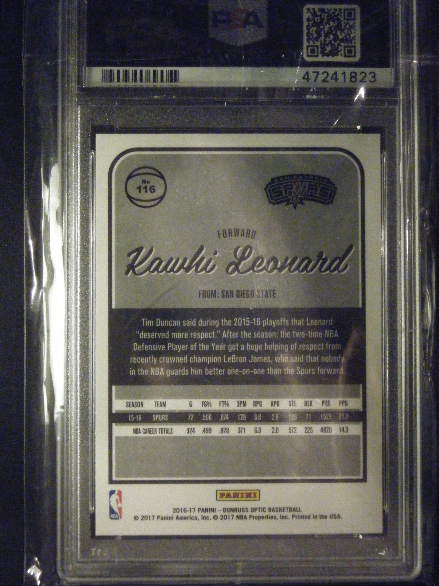 Kawhi Leonard Donruss Optic PSA 10 Gem Mint