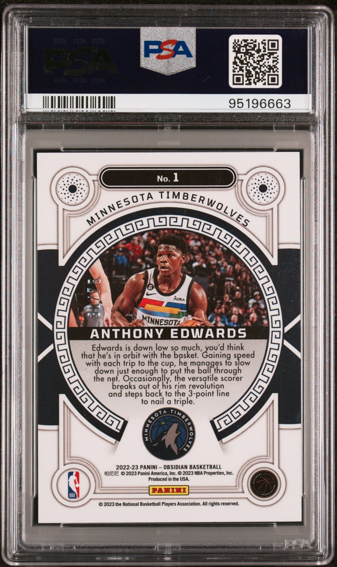 2022-23 Panini Obsidian #1 Anthony Edwards Orbital Purple Etch 30/75 PSA10 Gem Mint