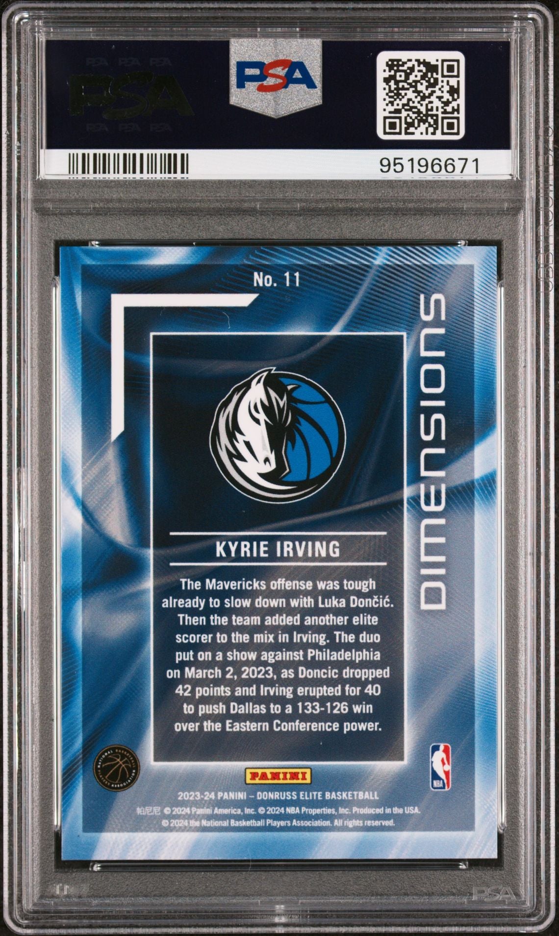 2023-24 Panini Donruss Elite #11 Kyrie Irving Dimensions Case Hit SSP PSA9 Mint