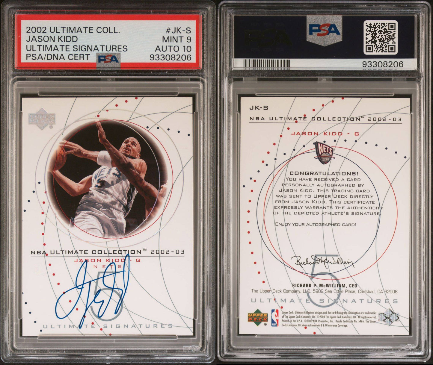 2002-03 Upper Deck #JK-S Jason Kidd Ultimate Signatures On Card Autograph PSA10 Auto