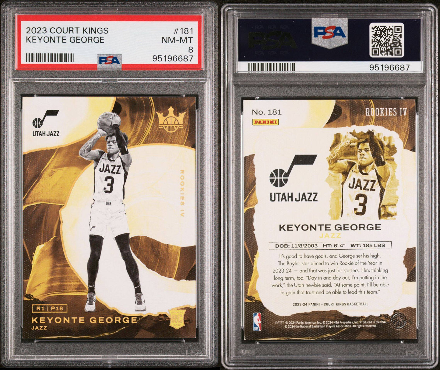 2023-24 Panini Court Kings #181 Keyonte George Rookie Card Rookies IV PSA8 NM-MT