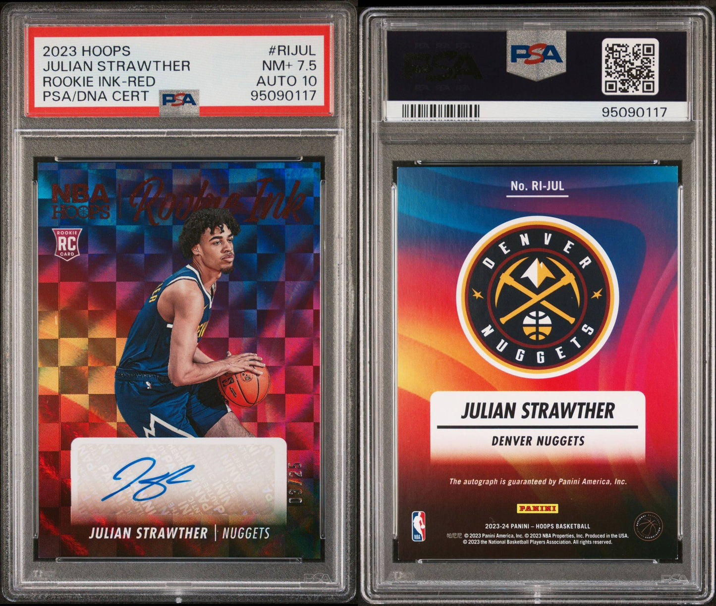 2023-24 Panini Hoops #RI-JULJulian Strawther Rookie Card Rookie Ink Autograph Red 03/25 PSA10 Auto