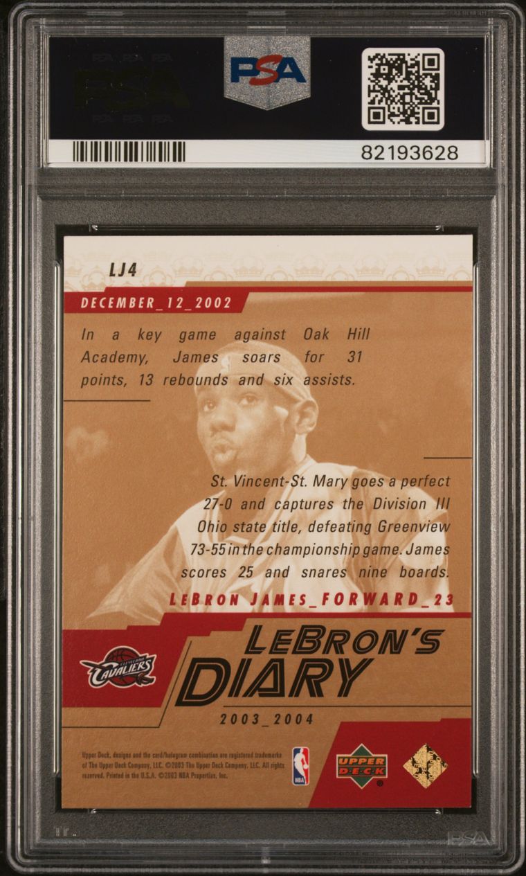 2003 Upper Deck #LJ4 Lebron James Rookie Card Lebron's Dairy PSA 9 Mint