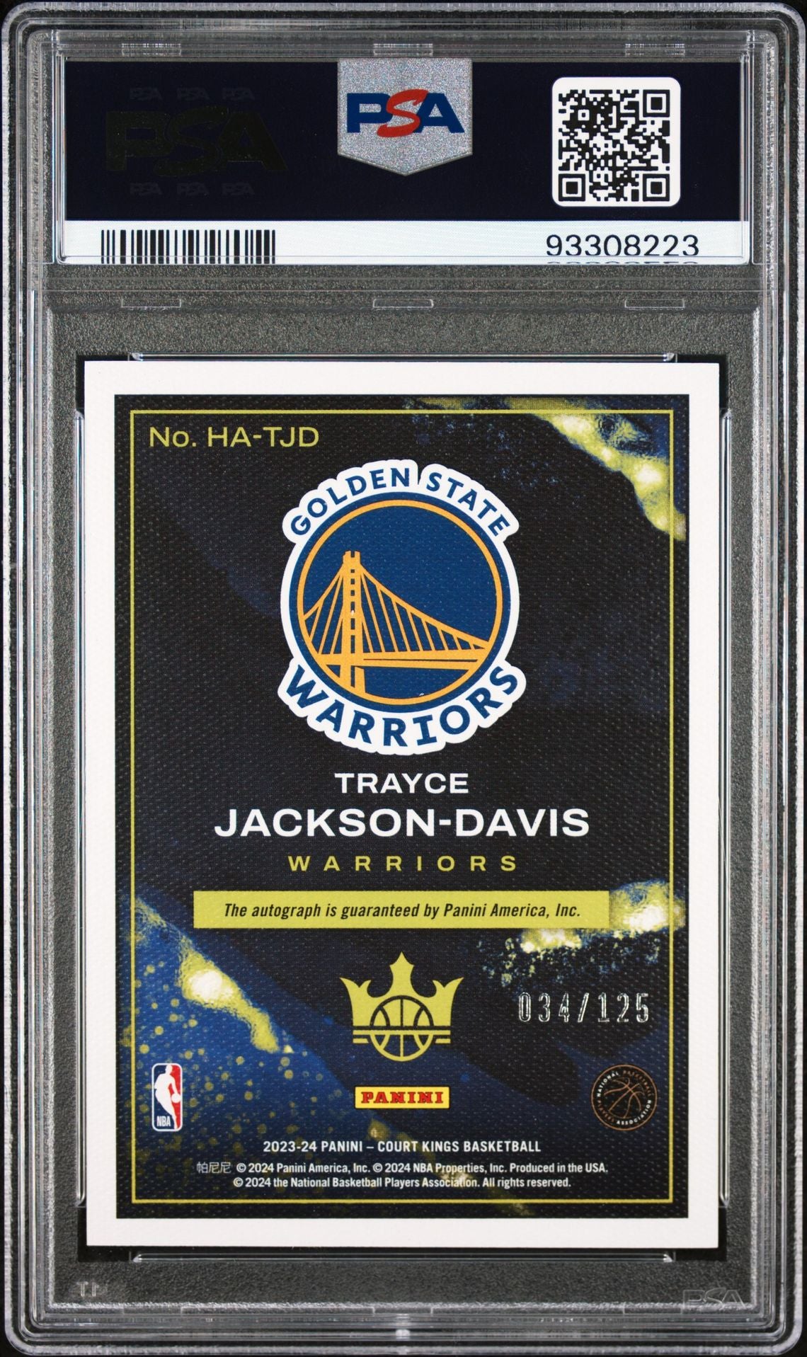 2023-24 Panini Court Kings #HA-TJD Trayce Jackson-Davis Rookie Card Heir Apparent Autograph 034/125 PSA10 Auto