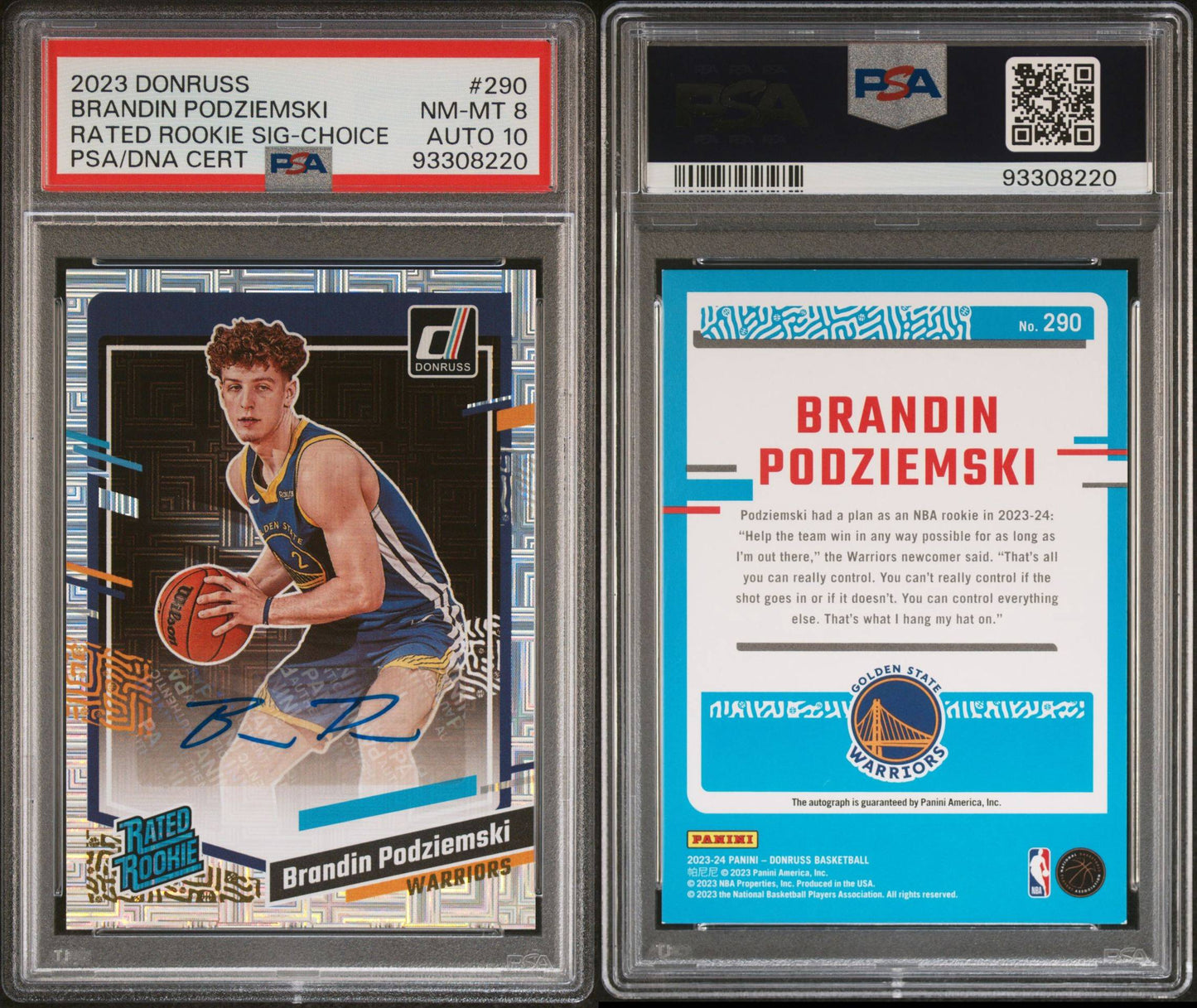 2023-24 Panini Donruss Choice #290 Brandin Podziemski Rookie Card Rated Rookie Autograph PSA10 Auto