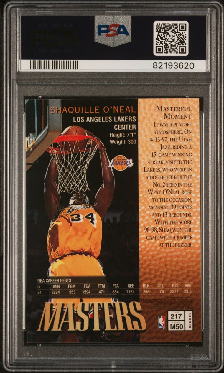 1997 Finest Ultra #217 Shaquille O'Neal W/Coating PSA 8 Near Mint