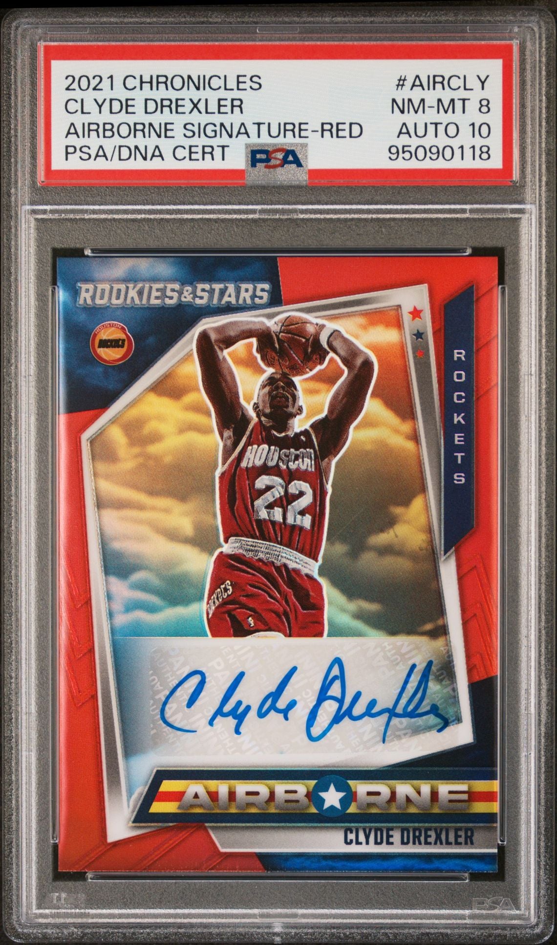 2021-22 Panini Chronicles #AIR-CLY Clyde Drexler Airbourne Signature Red Holo PSA10 Auto