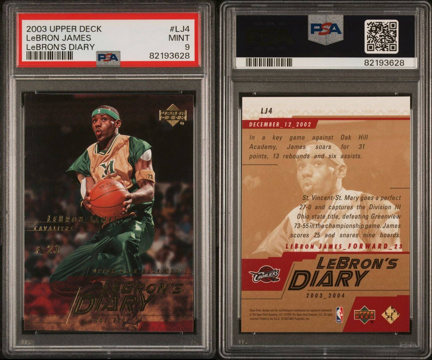 2003 Upper Deck #LJ4 Lebron James Rookie Card Lebron's Dairy PSA 9 Mint