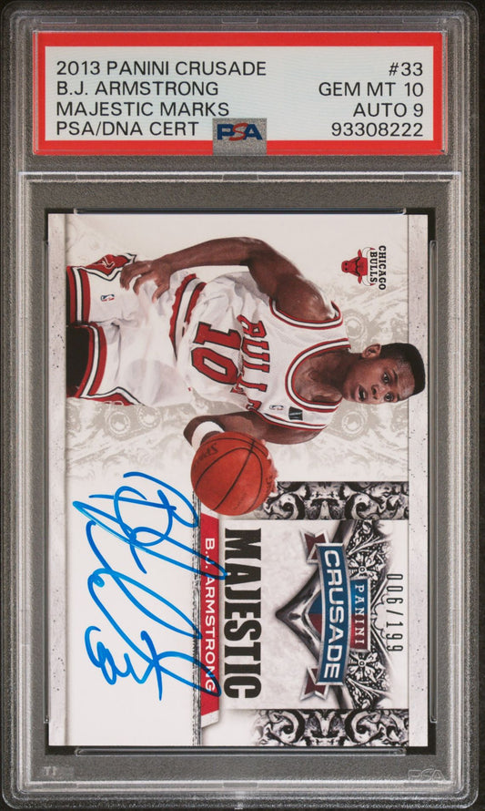 2013-14 Panini Crusade #33 BJ Armstrong On Card Autograph 006/199 PSA9 Auto