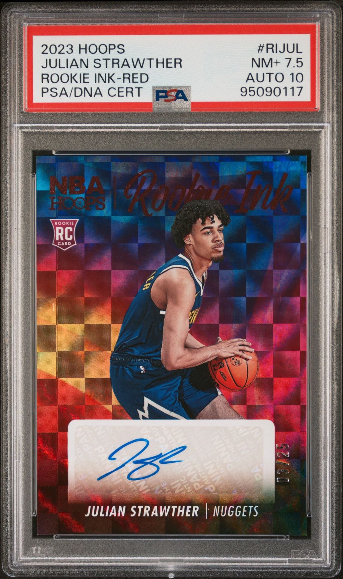 2023-24 Panini Hoops #RI-JULJulian Strawther Rookie Card Rookie Ink Autograph Red 03/25 PSA10 Auto