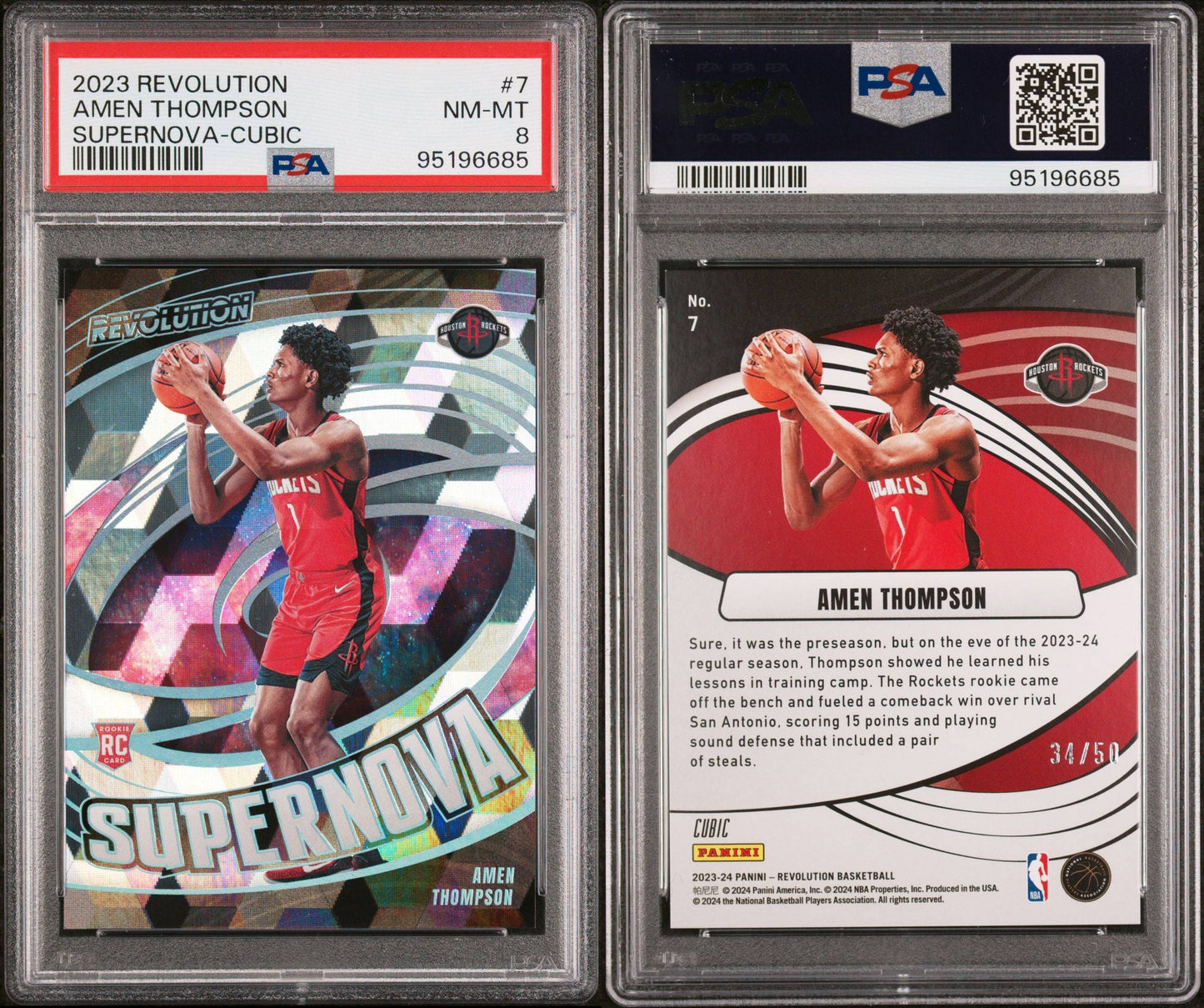 2023-24 Panini Revolution #7 Amen Thompson Rookie Card Supernova Cubic 34/50 PSA8