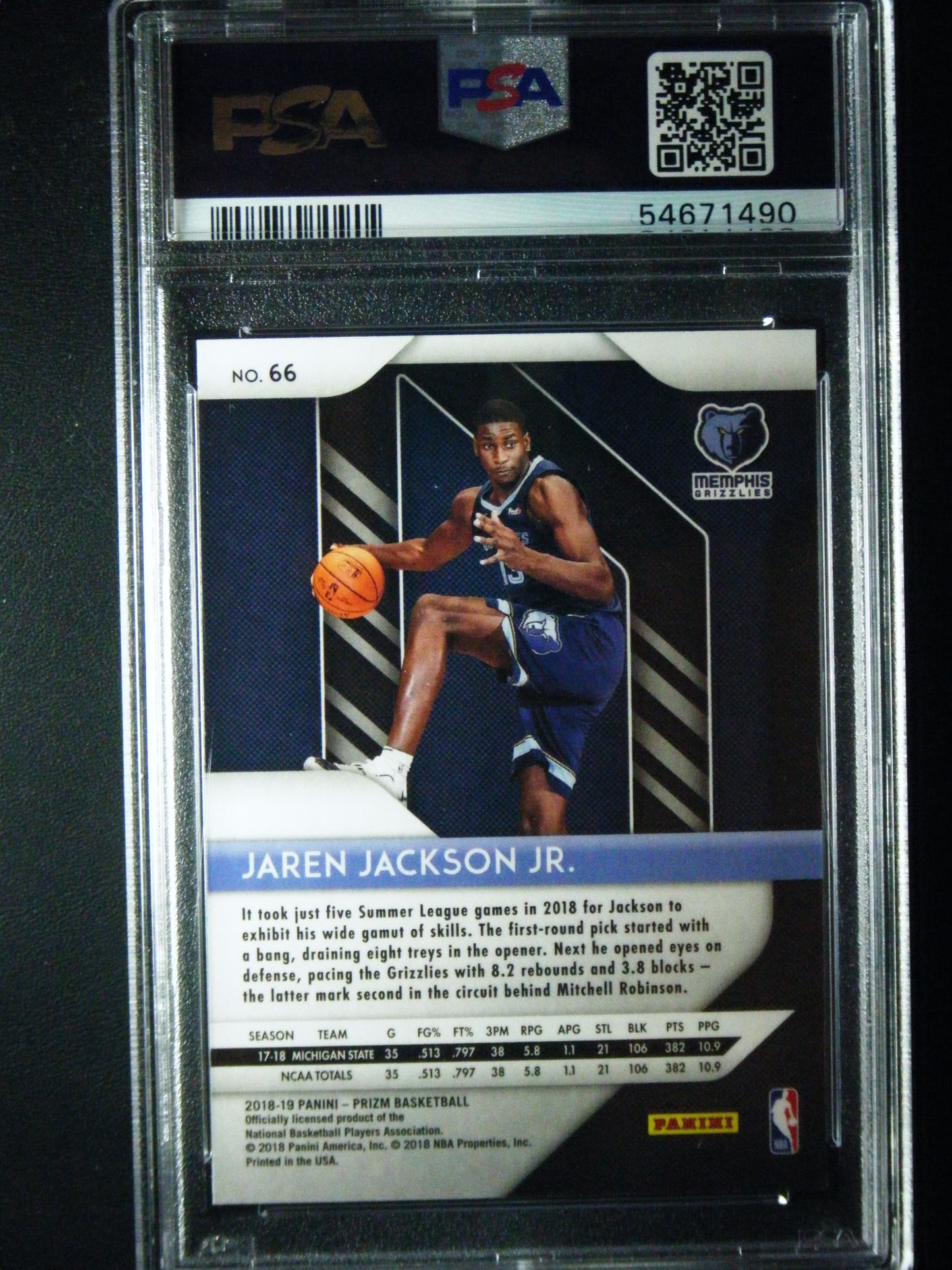 Jaren Jackson Junior Rookie Card Panini Prizm PSA 9 Mint