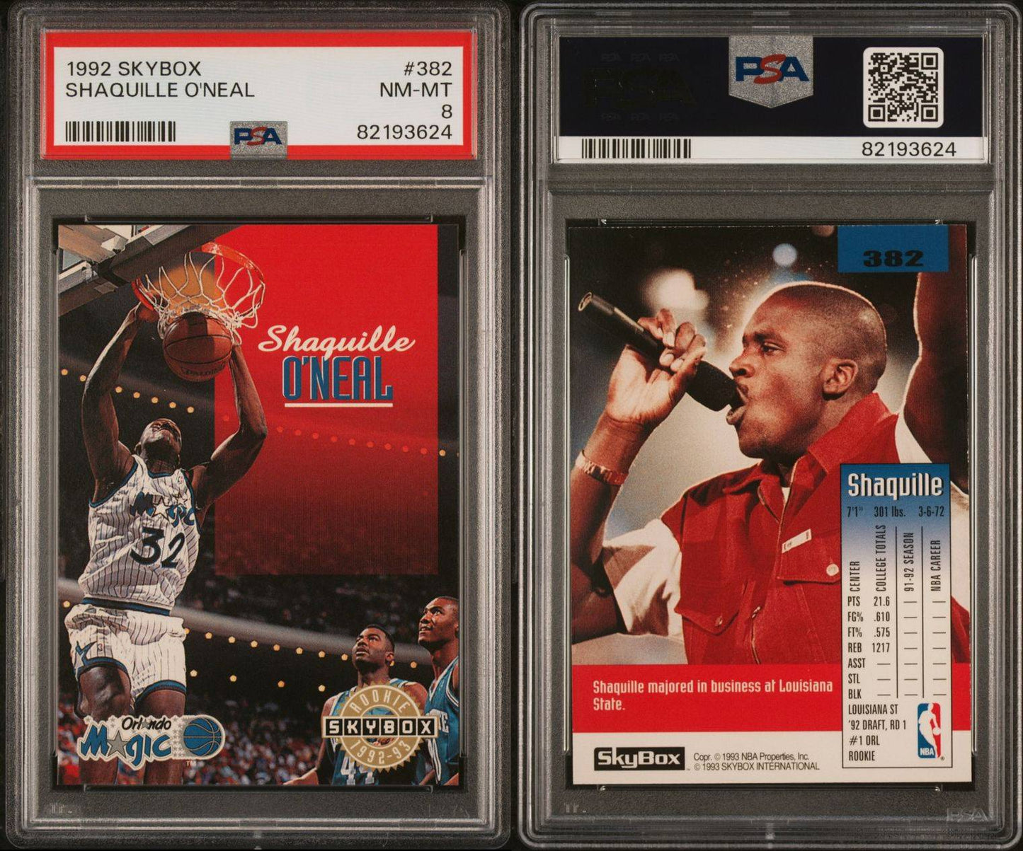 1992 Skybox #382 Shaquille O'Neal Rookie Card PSA 8