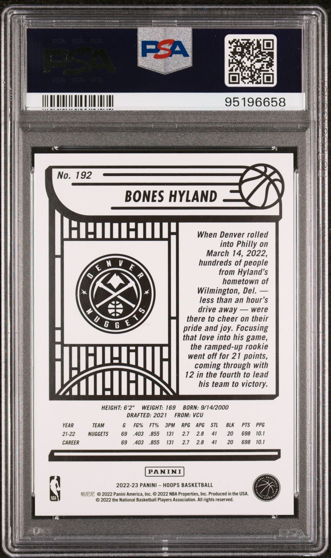 2022-23 Panini Hoops #192 Bones Hyland Artist Proof Gold 04/10 PSA10 Gem Mint