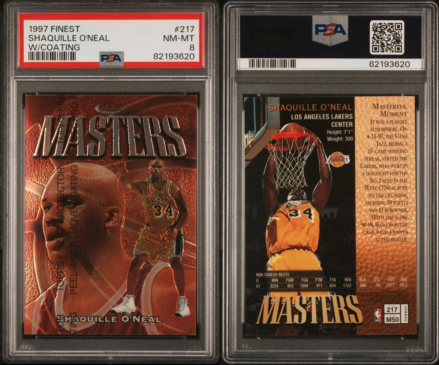 1997 Finest Ultra #217 Shaquille O'Neal W/Coating PSA 8 Near Mint