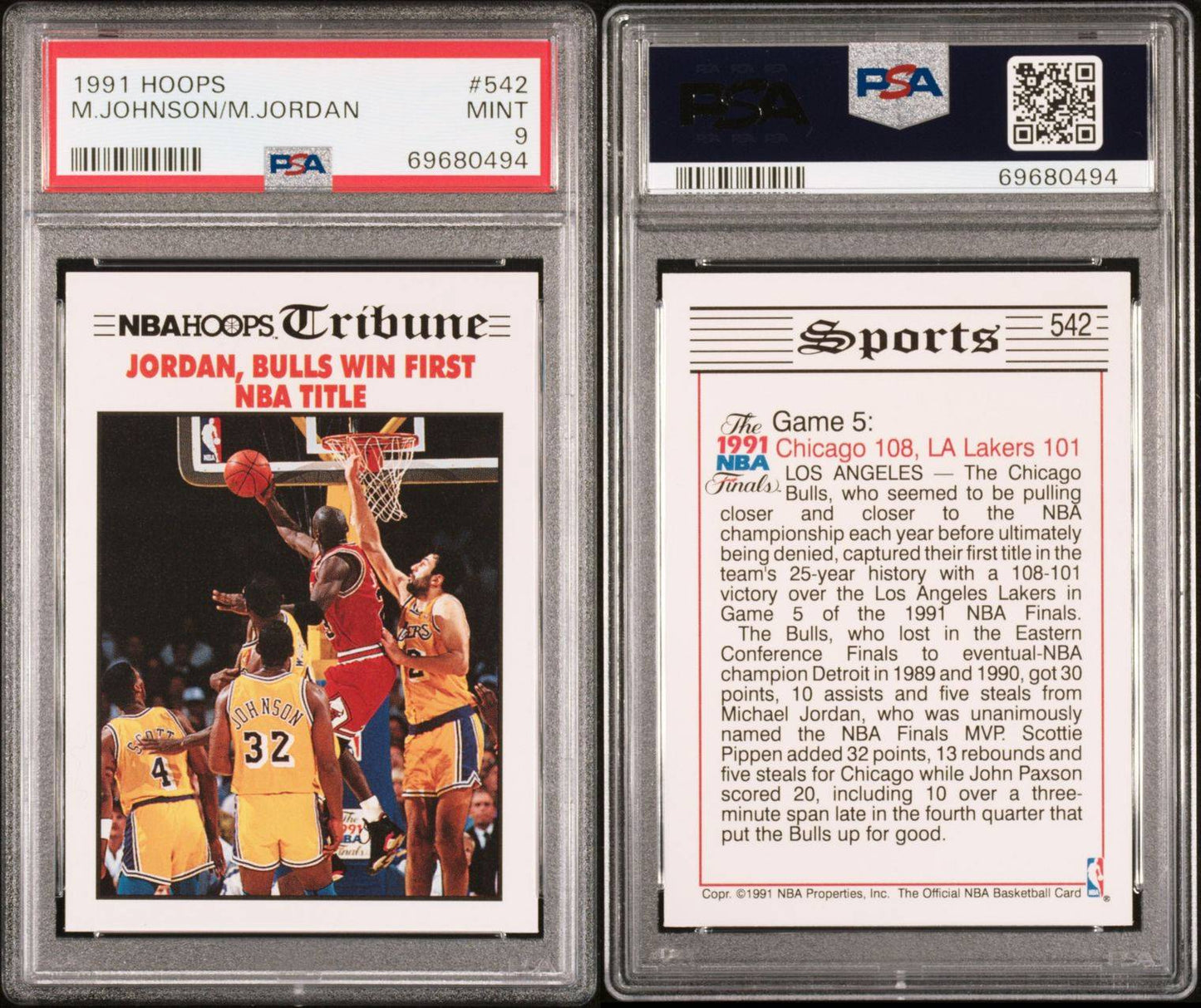 Michael Jordan/Magic Johnson Hoops Tribune PSA 9 Mint