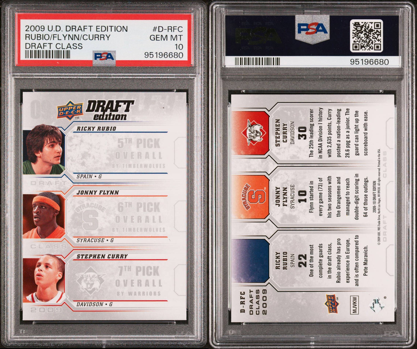 2009-10 Upper Deck Draft Edition #D-RFC Stephen Curry Rookie Card Draft Class 2009 PSA10 Gem Mint