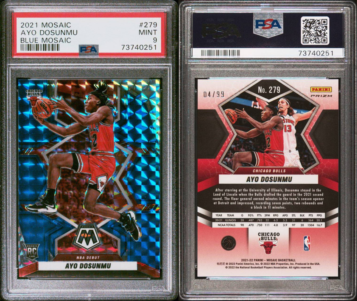 Ayo Dosunmu Rookie Card Blue Mosaic PSA 9 Mint 04/99