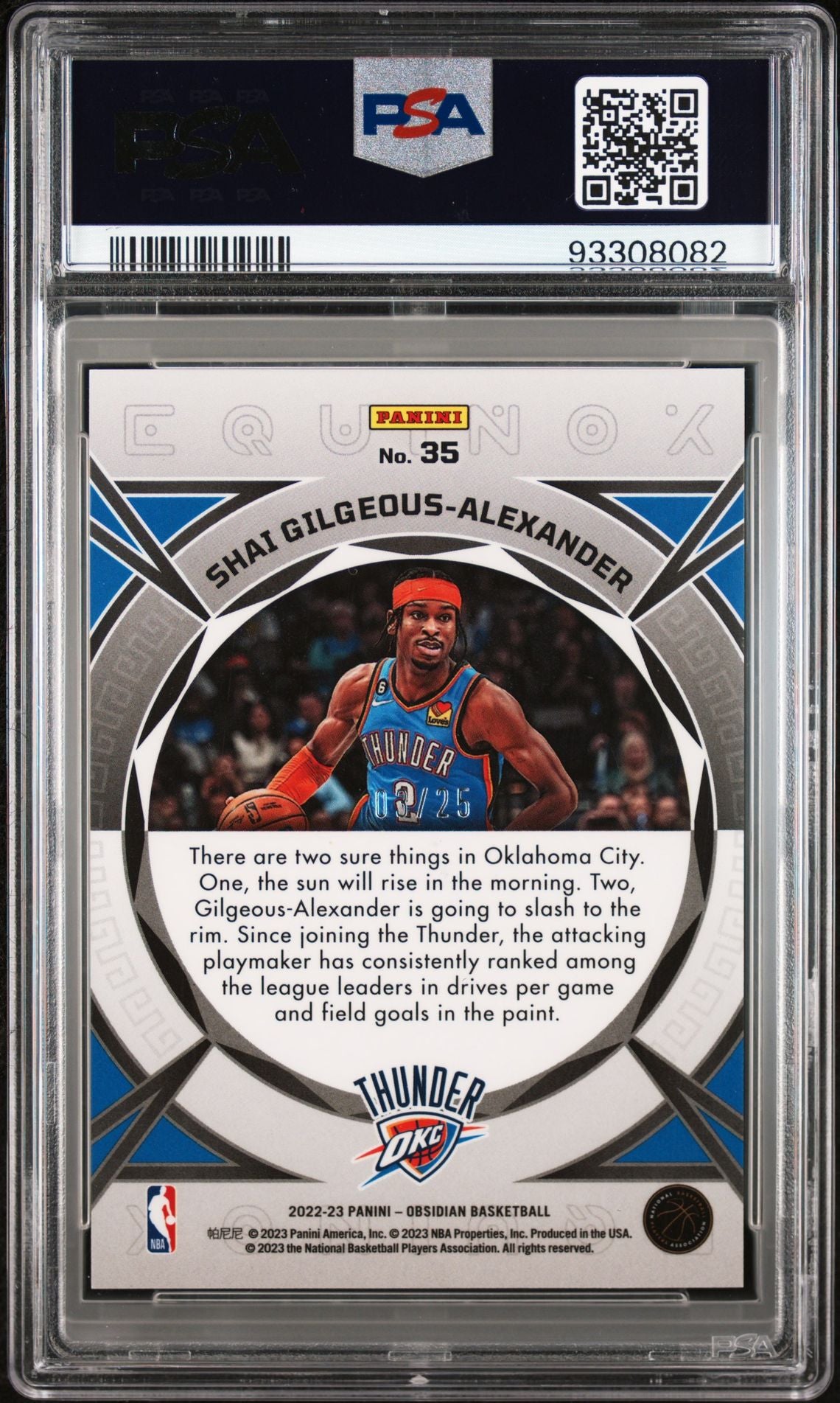 2022-23 Panini Obsidian #35 Shai Gilgeous-Alexander Equinox Green Etch 03/25 PSA10 Gem Mint