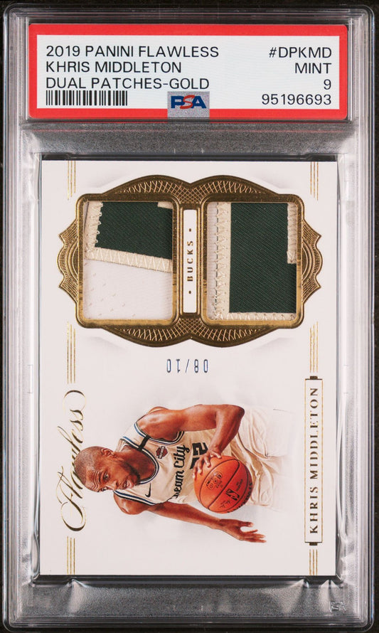 2019-20 Panini Flawless # DP-KMD Khris Middleton Duel Game Worn Patch Gold 08/10 PSA9 Mint