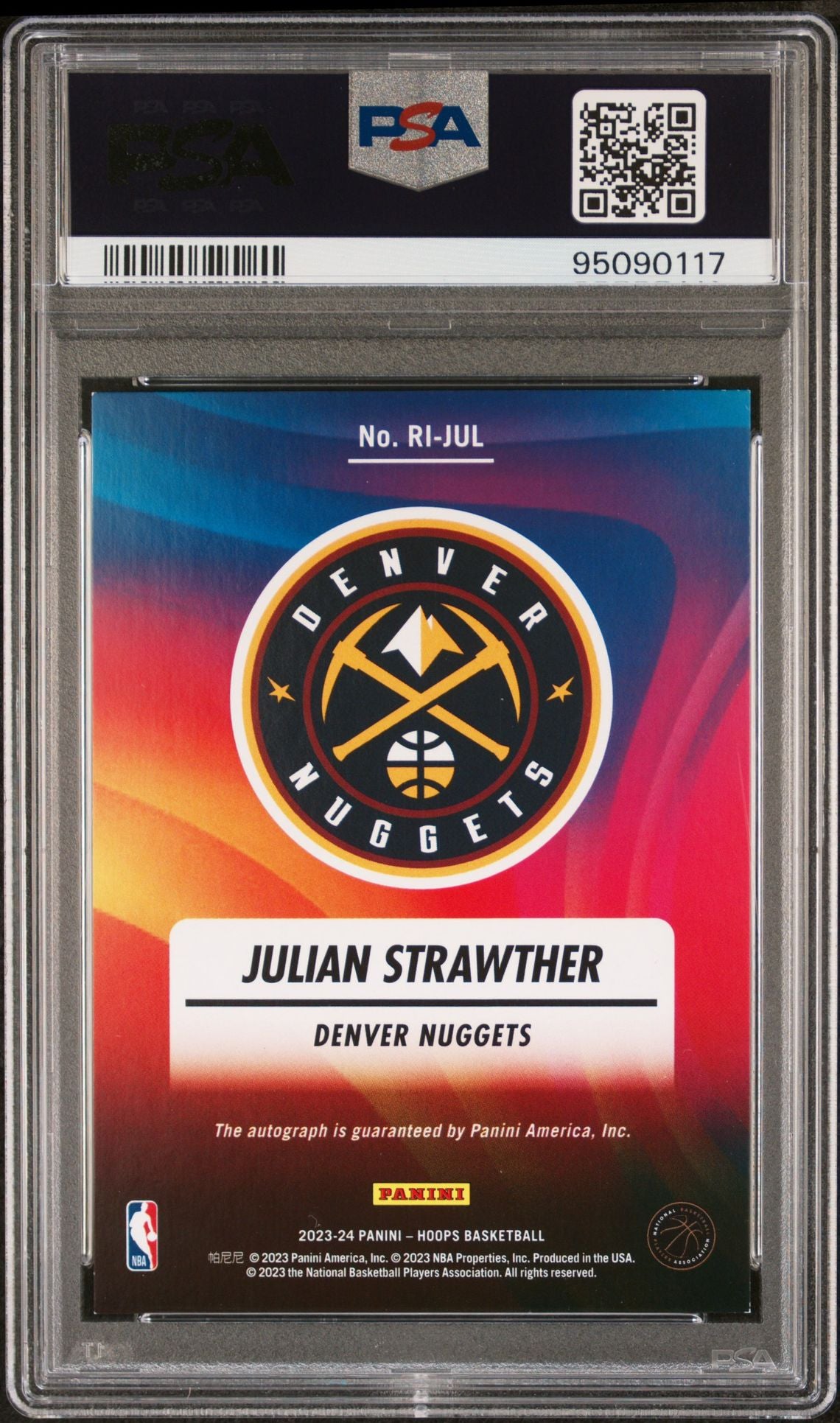 2023-24 Panini Hoops #RI-JULJulian Strawther Rookie Card Rookie Ink Autograph Red 03/25 PSA10 Auto