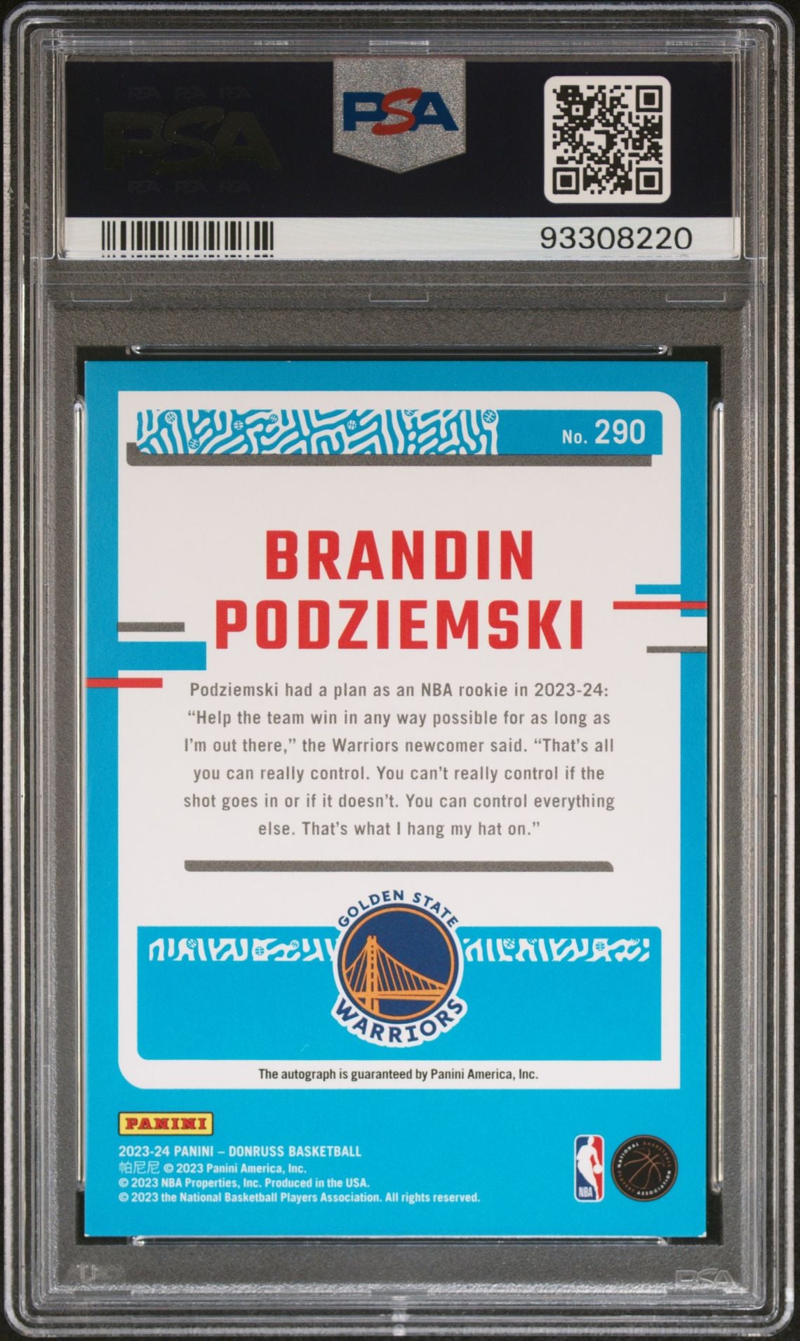 2023-24 Panini Donruss Choice #290 Brandin Podziemski Rookie Card Rated Rookie Autograph PSA10 Auto