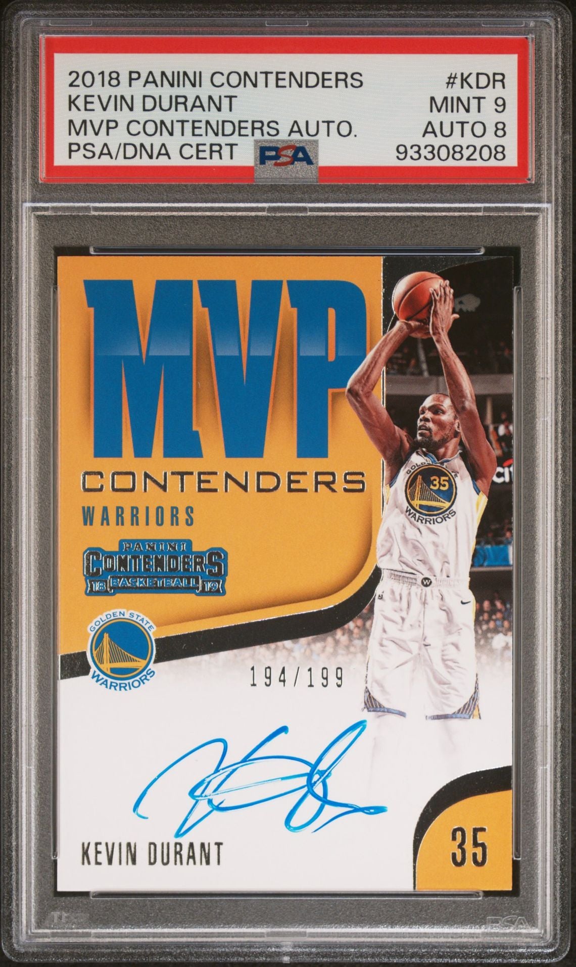 2018-19 Panini Contenders #MVP-KDR Kevin Durant MVP Contenders On Card Autograph 194/199 PSA8 Auto