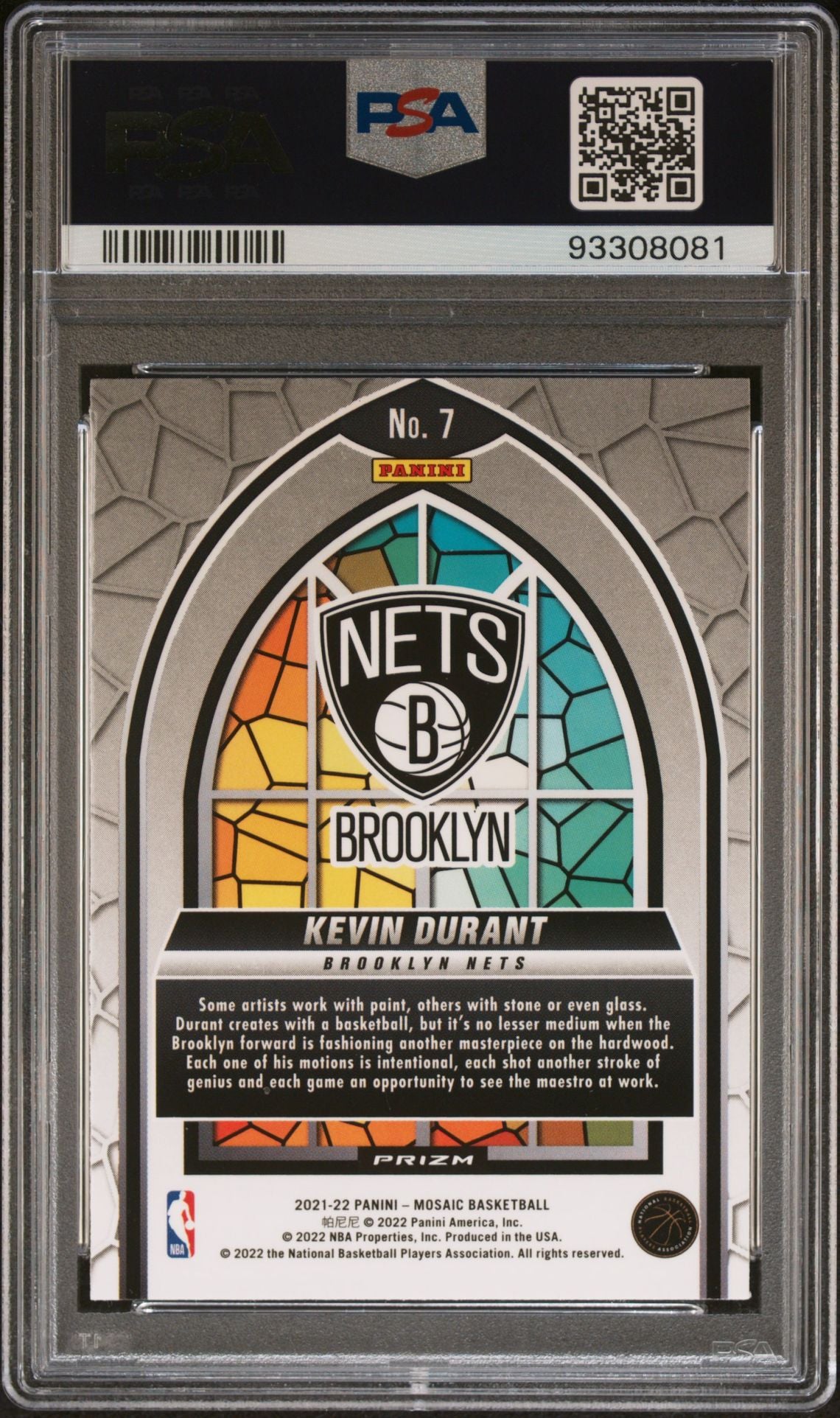 2021-22 Panini Mosaic #7 Kevin Durant Stained Glass Case Hit SP PSA10 Gem Mint