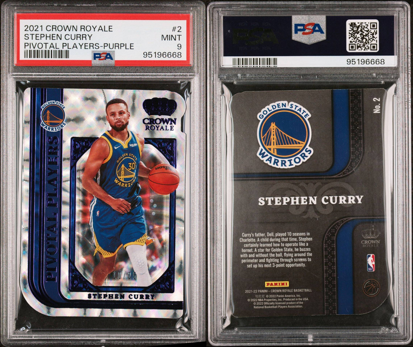 2021-22 Panini Crown Royale #2 Stephen Curry Pivotal Players Die Cut Purple 10/25 PSA9 Mint