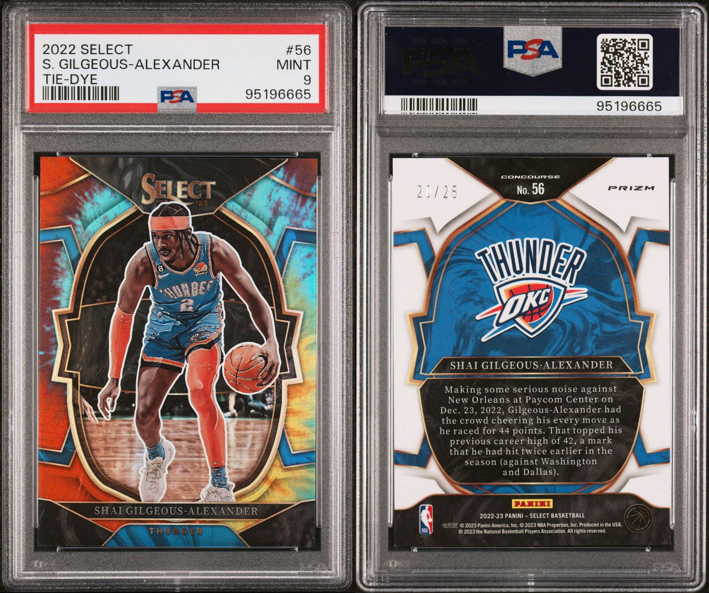 2022-23 Panini Select #56 Shai Gilgeous-Alexander Tie Dye Prizm SSP 20/25 PSA9 Mint