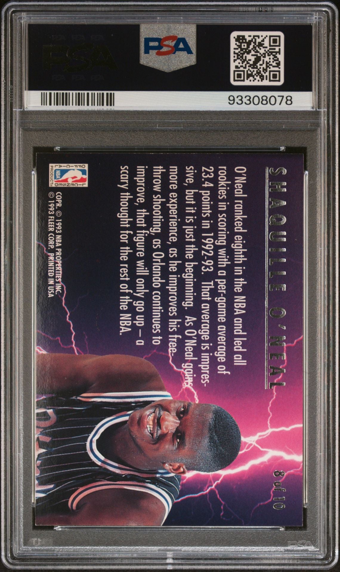 1993-94 Fleer #8 of 10 Shaquille O'Neal Scoring Kings Insert PSA9 Mint