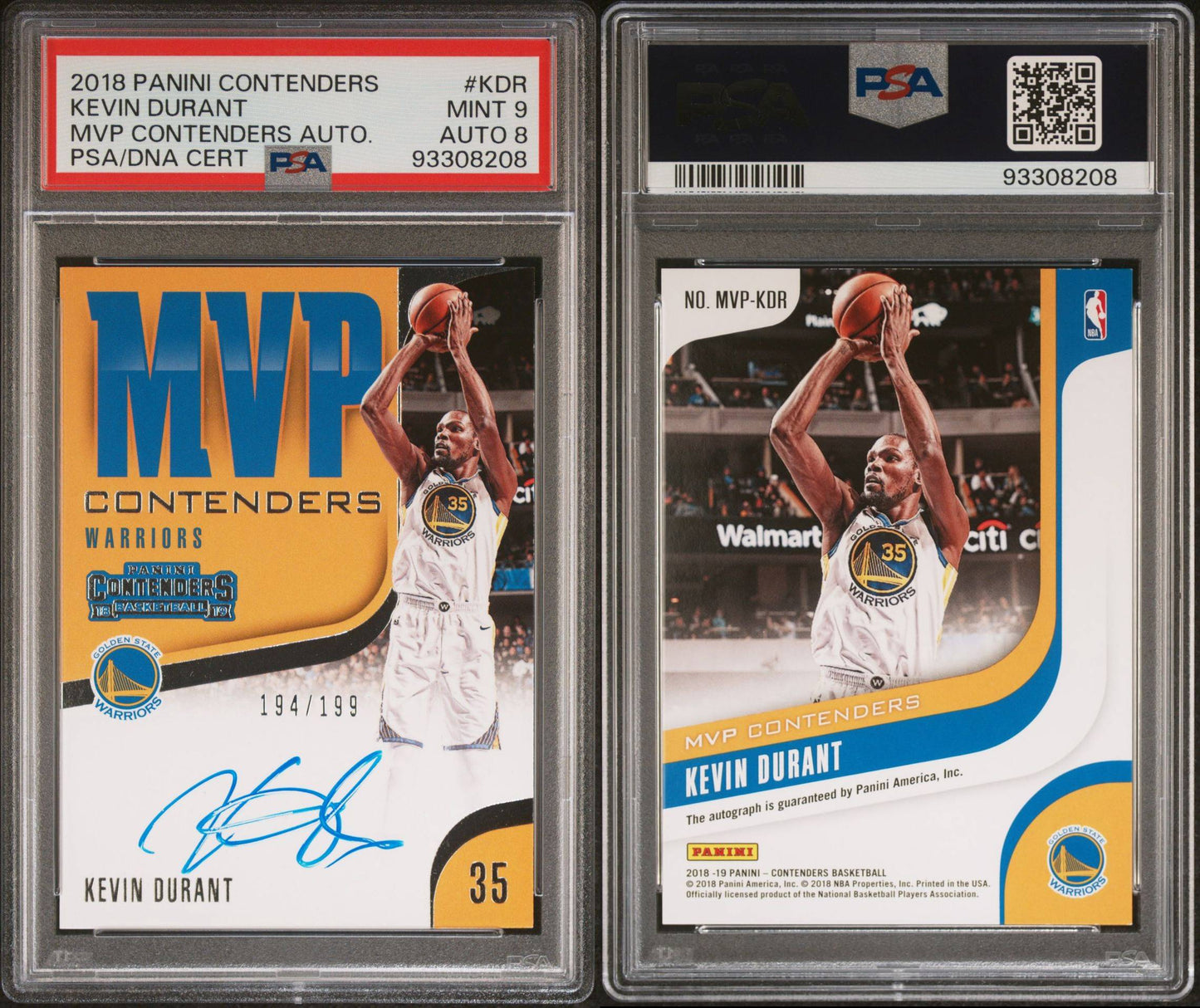 2018-19 Panini Contenders #MVP-KDR Kevin Durant MVP Contenders On Card Autograph 194/199 PSA8 Auto