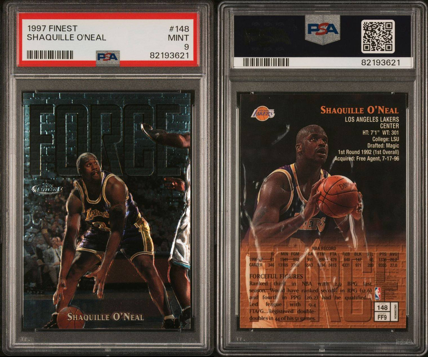 1997 Finest #148 Shaquille O'Neal Force PSA 9 Mint