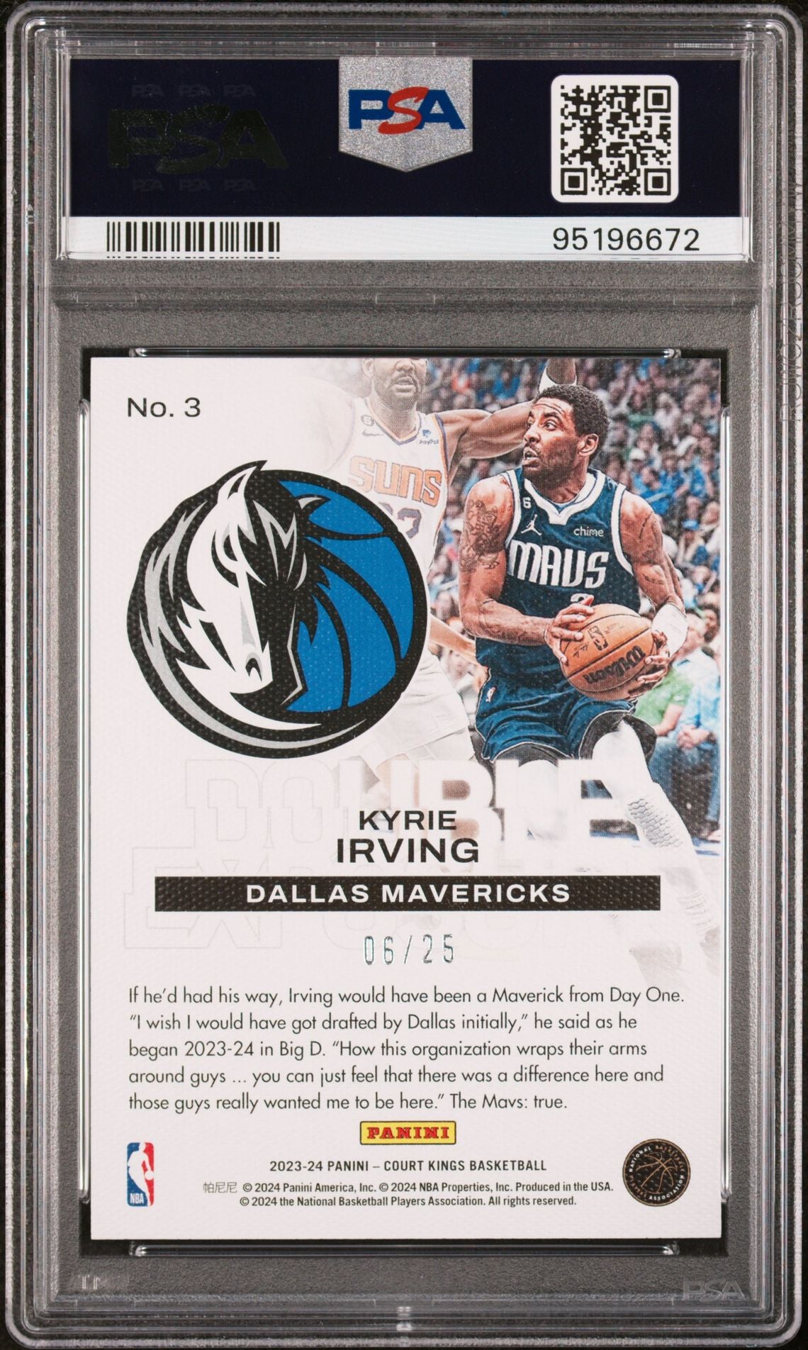 2023-24 Panini Court Kings #3 Kyrie Irving Double Exposure Jade 06/25 PSA9 Mint