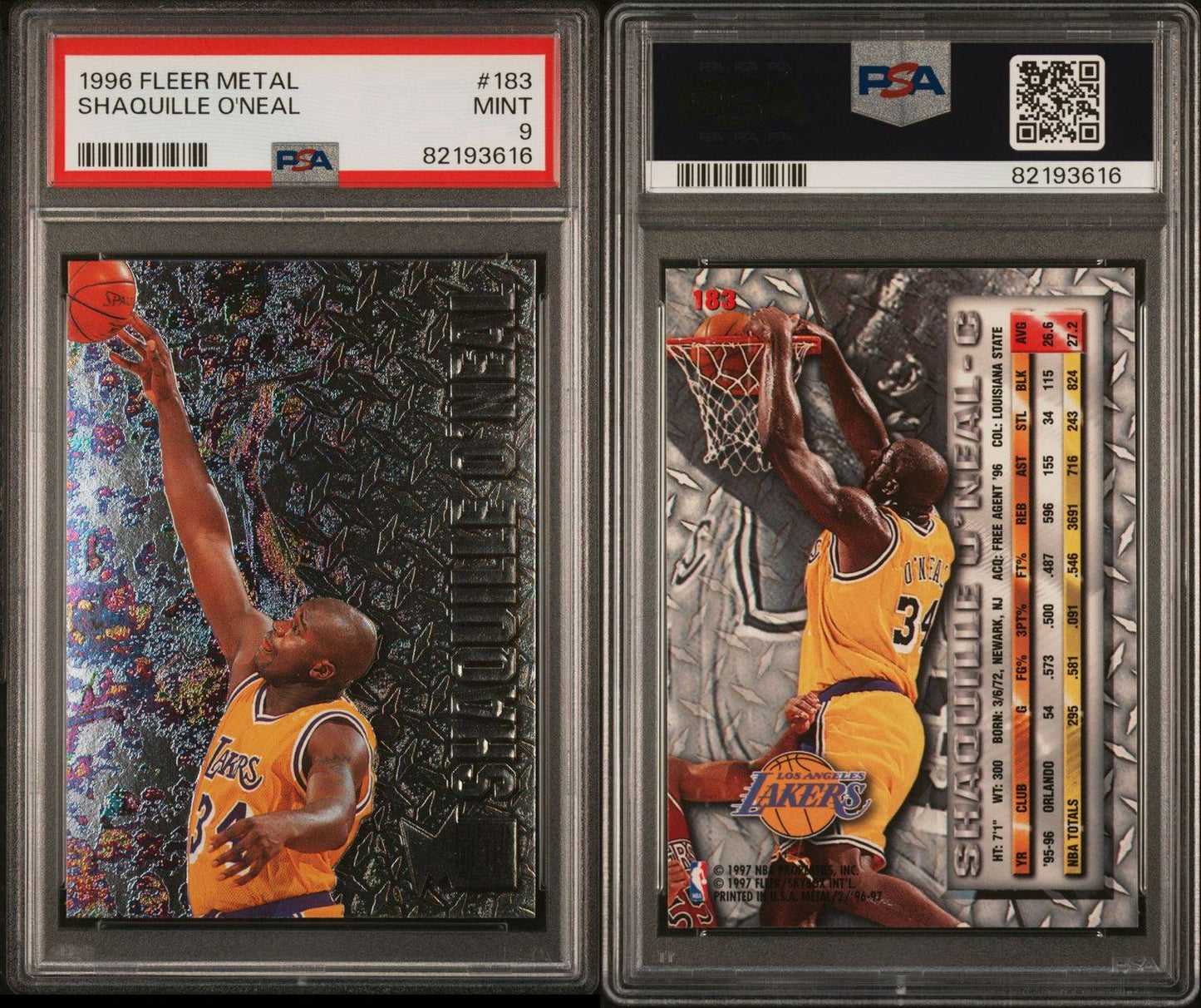 1996 Fleer Metal #183 Shaquille O'Neal PSA 9 Mint