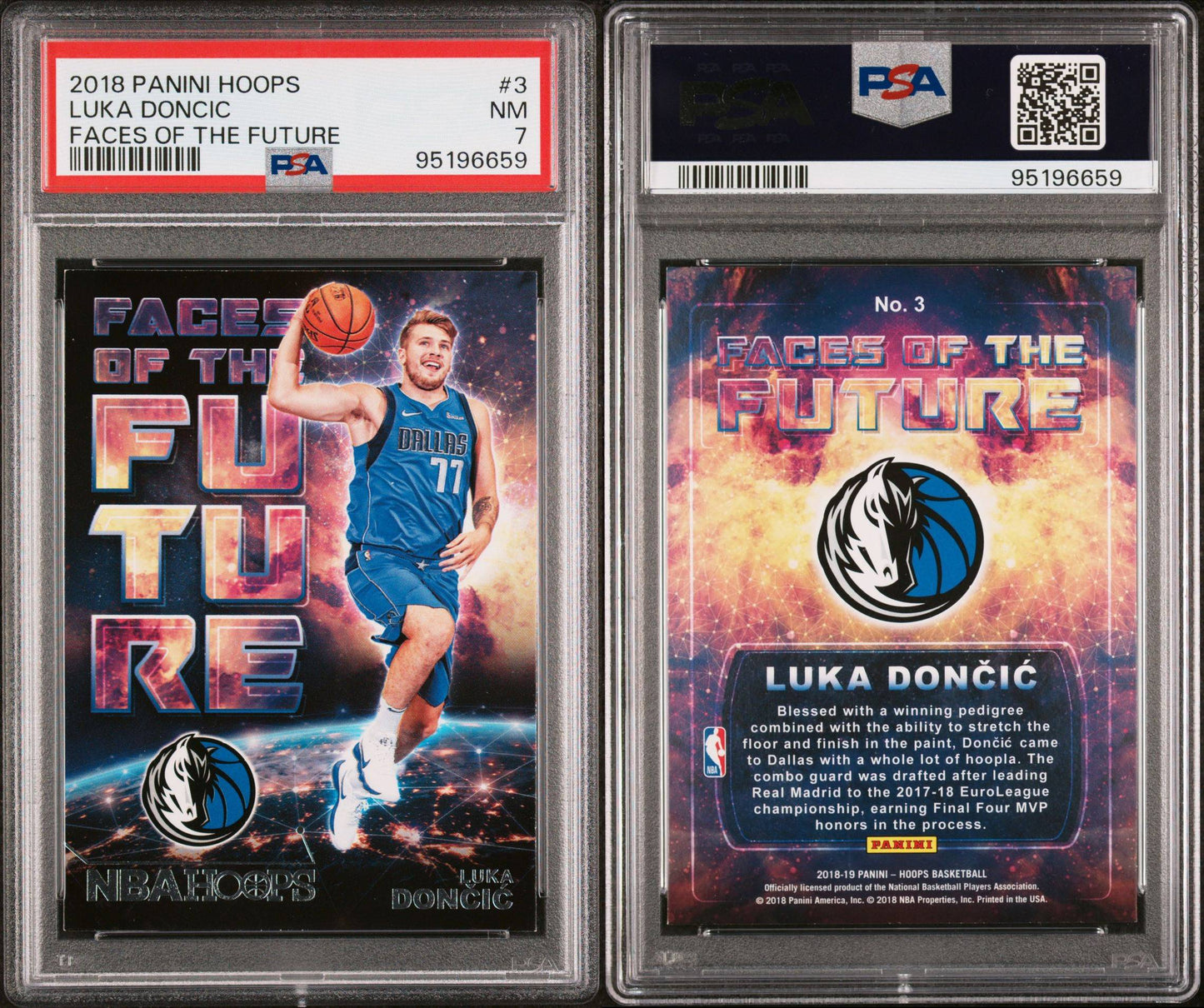 2018 Panini Hoops #3 Luka Doncic Rookie Card Faces Of The Future PSA7 NM