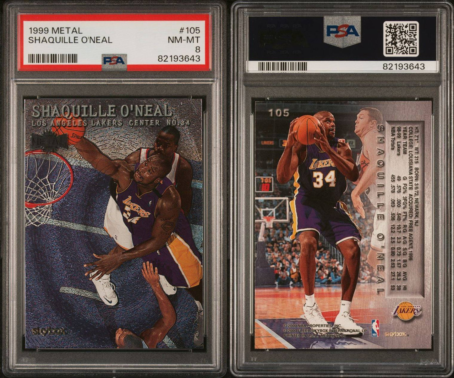 1999 Metal #105 Shaquille O'Neal PSA 8 Mint