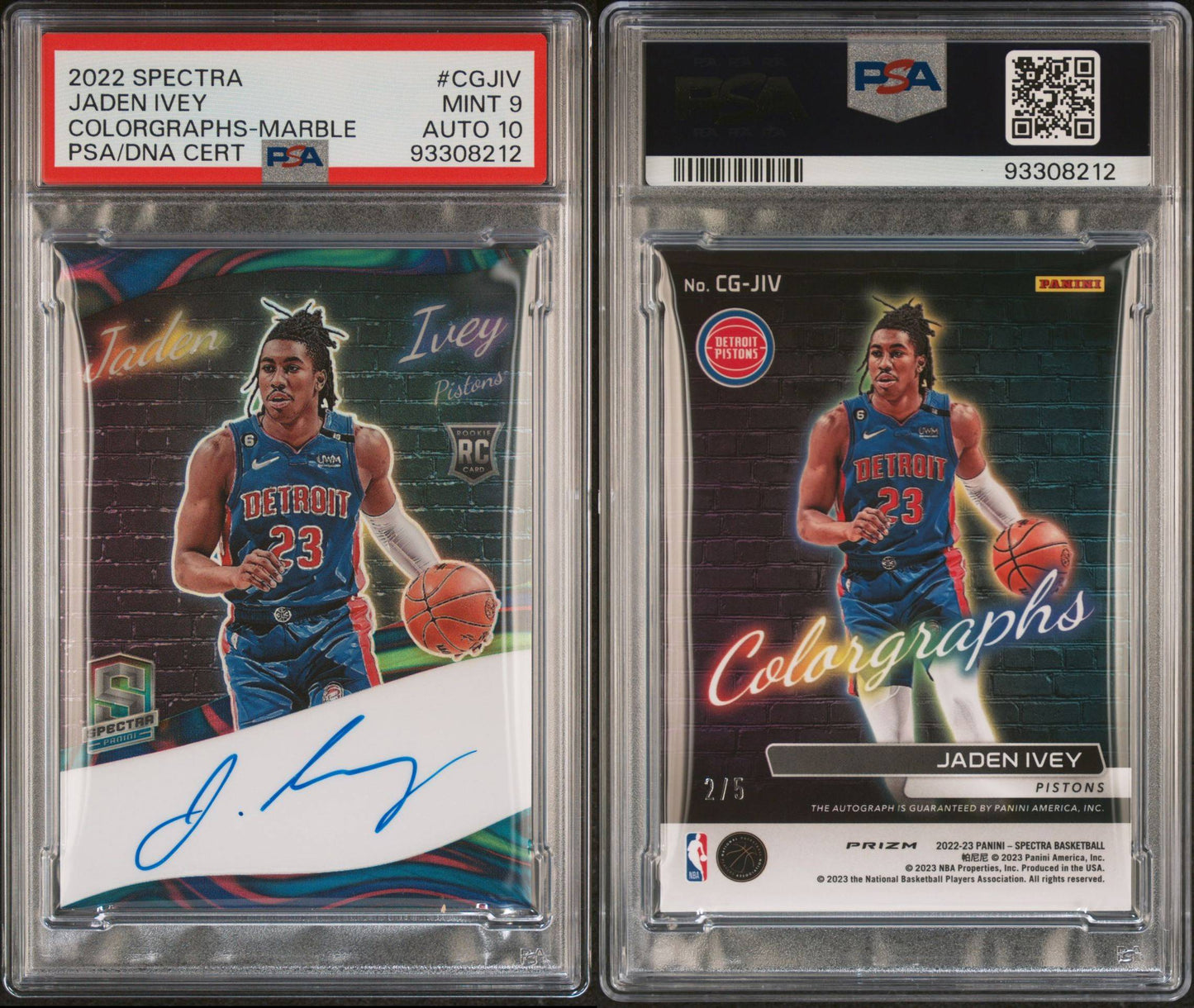 2022-23 Panini Spectra #CG-JIV Jaden Ivey Rookie Card Colorgraphs Marble On Card Autograph 02/05 PSA10 Auto