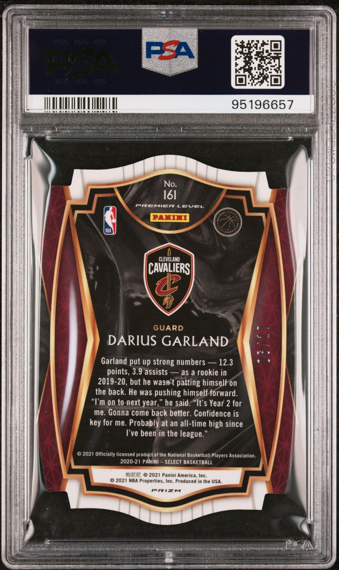 2020-21 Panini Select Premier Level #161 Darius Garland Gold Prizm Die Cut 06/10 PSA10 Gem Mint