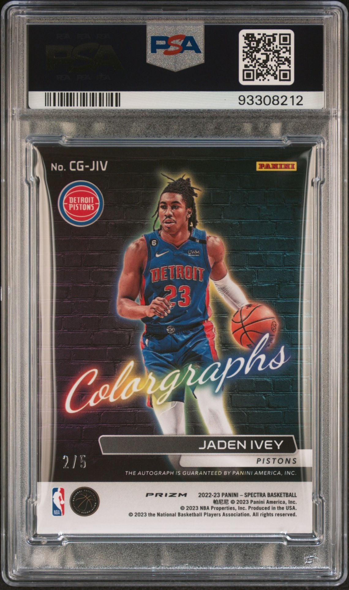 2022-23 Panini Spectra #CG-JIV Jaden Ivey Rookie Card Colorgraphs Marble On Card Autograph 02/05 PSA10 Auto