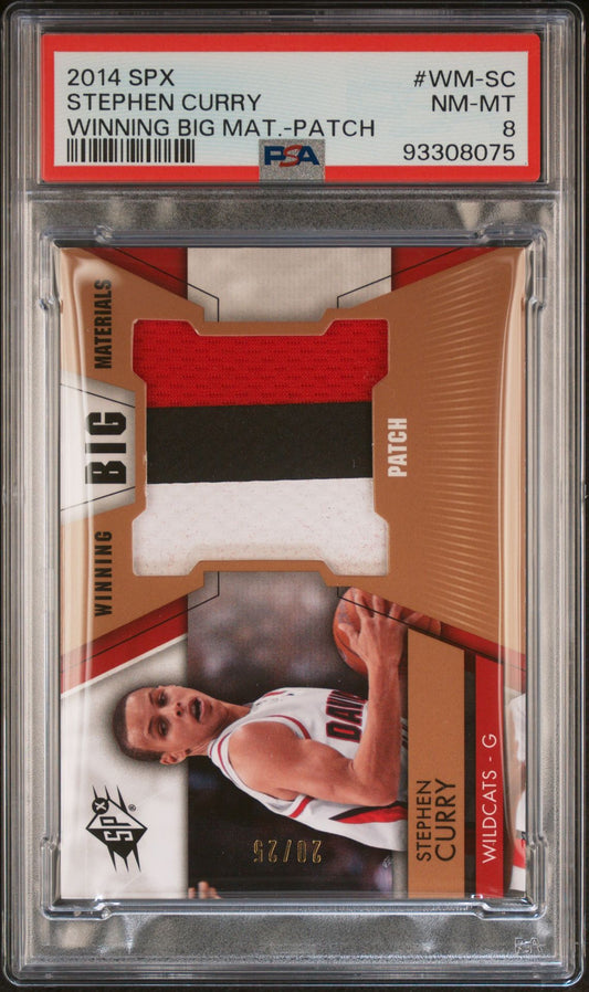 2014-15 SPX #WM-SC Stephen Curry Winning Big Materials Game Worn Patch 20/25 PSA8 Near Mint