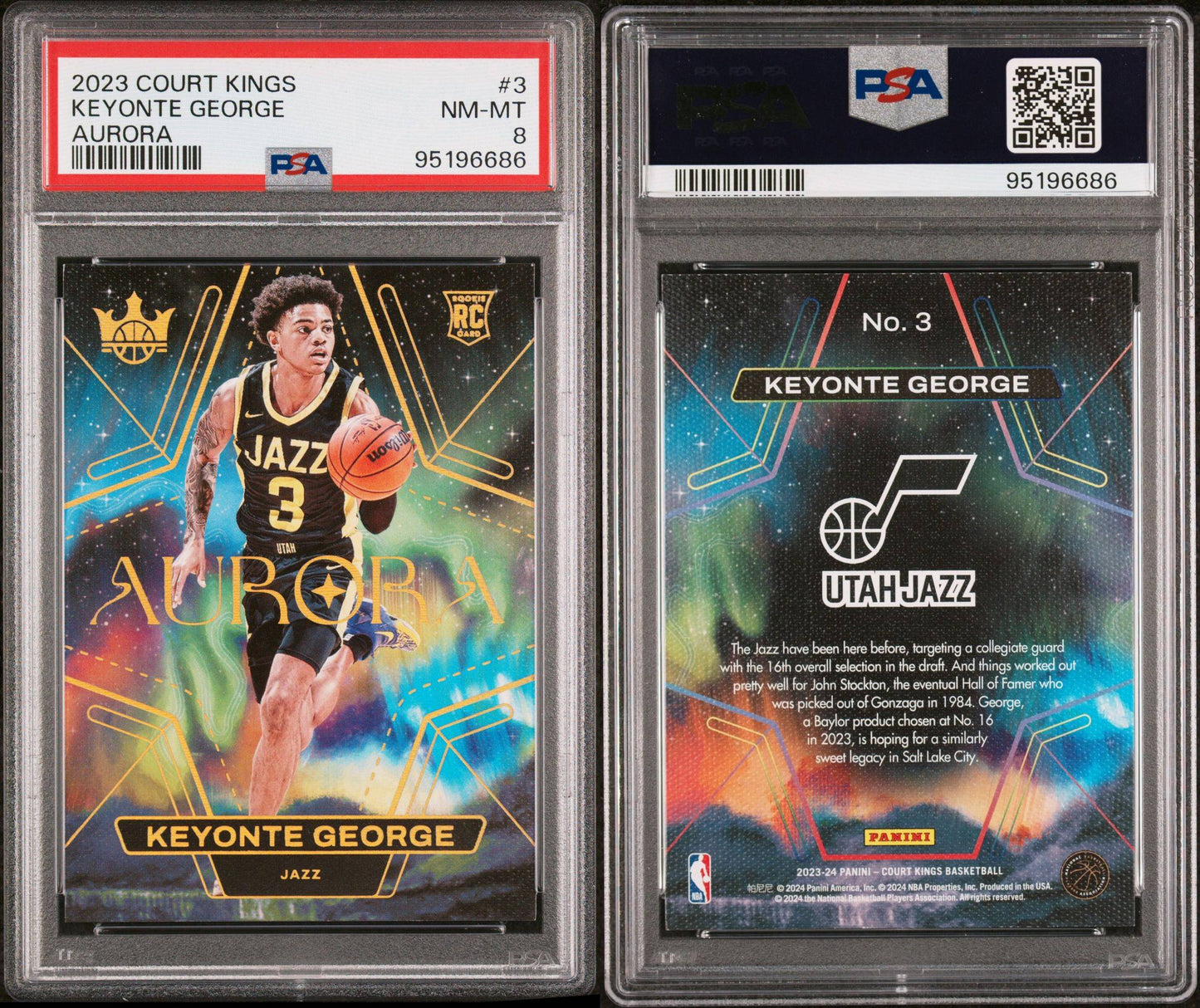 2023-24 Panini Court Kings #3 Keyonte George Rookie Card Aurora Case Hit SSP PSA8 NM-MT