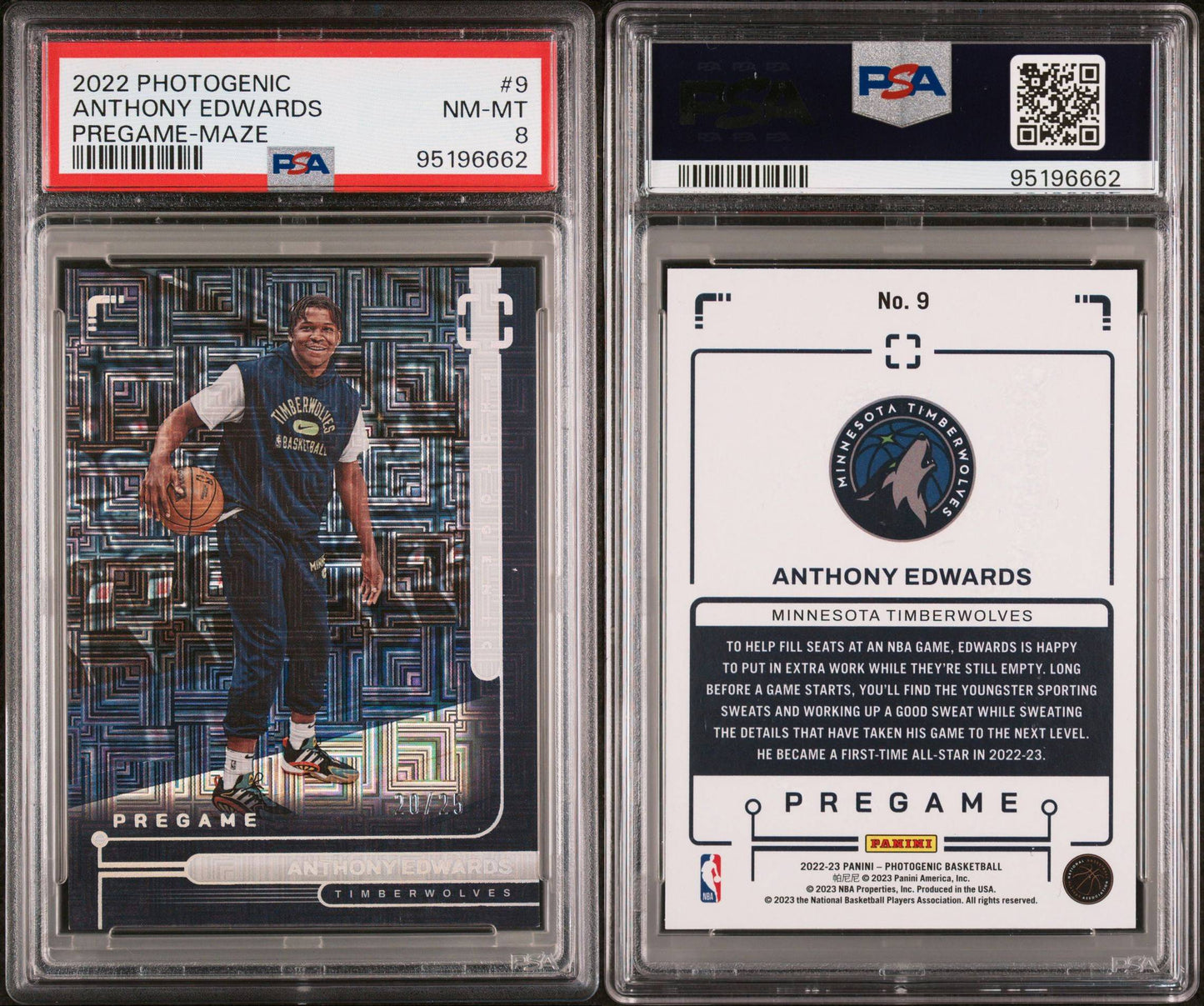 2022-23 Panini Photogenic #9 Anthony Edwards Pregame Maze SSP 20/25 PSA8 NM-MT