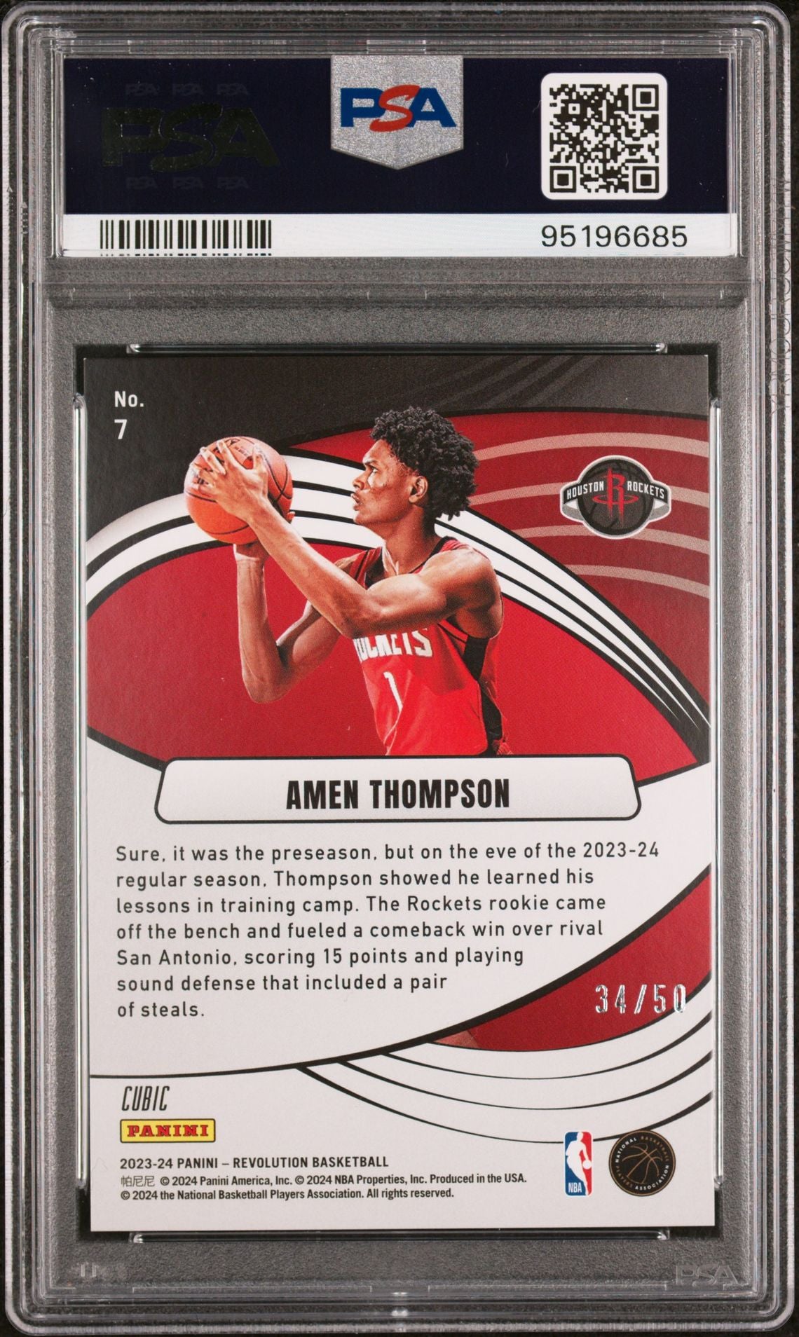 2023-24 Panini Revolution #7 Amen Thompson Rookie Card Supernova Cubic 34/50 PSA8