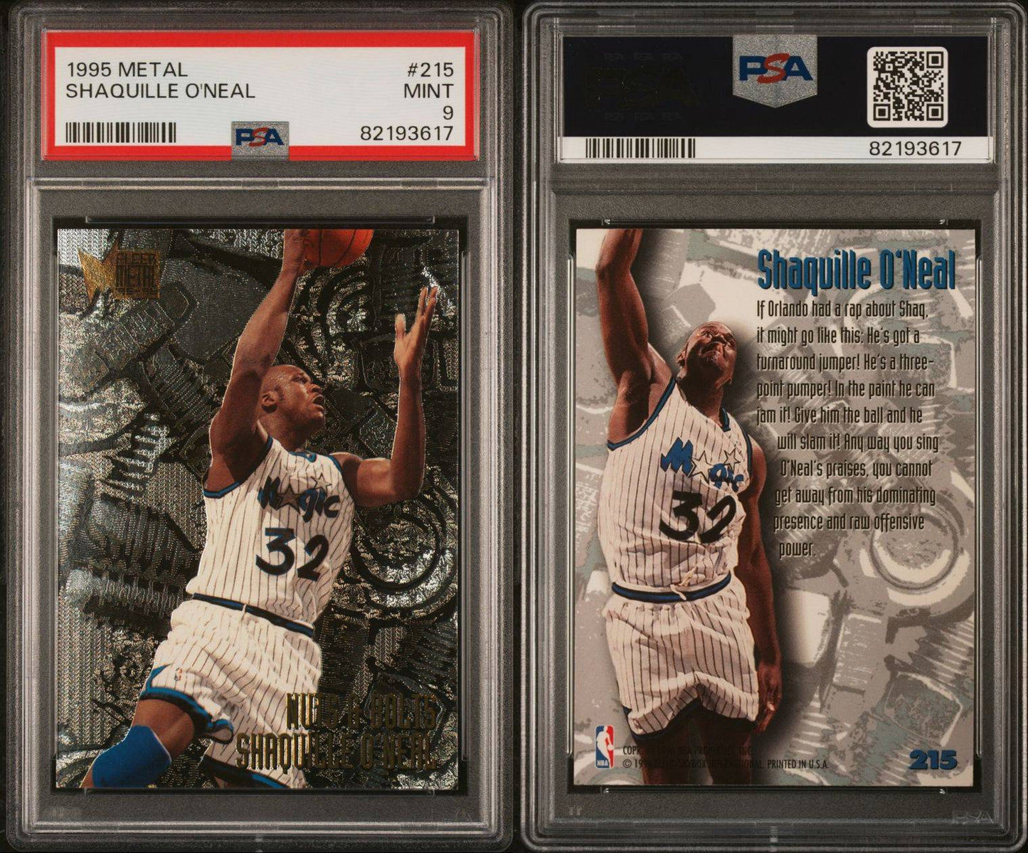 1995 Metal #215 Shaquille O'Neal Nuts And Bolts PSA 9 Mint