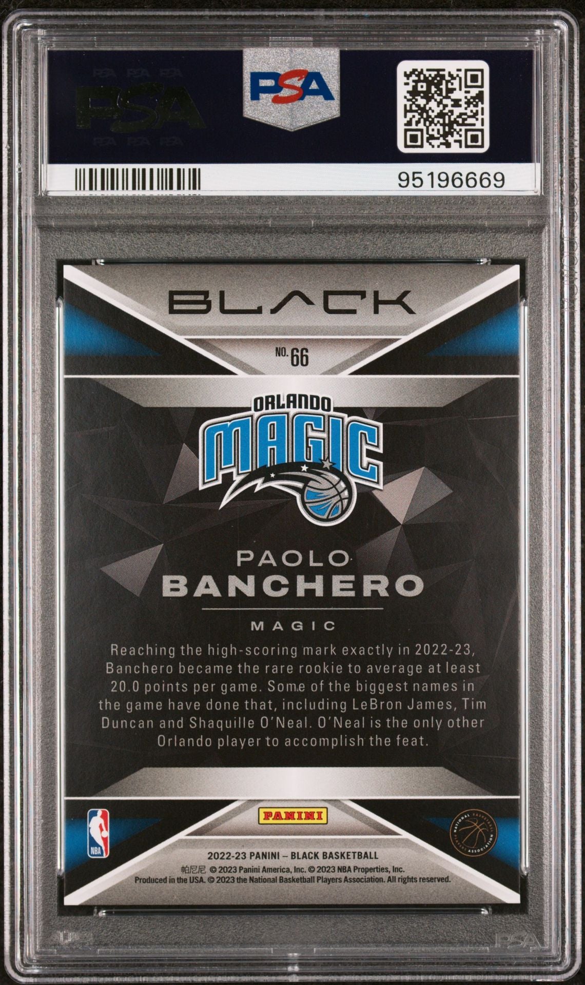 2022-23 Panini Black #66 Paolo Banchero Rookie Card 19/75 PSA10 Gem Mint